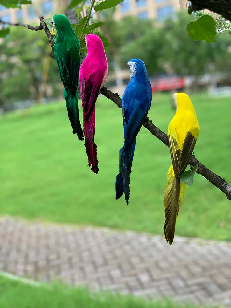 Papagaio Decorativo Realista em Pena – Enfeite Artesanal para Jardim, Mesa ou Vitrine | Verde Jardim