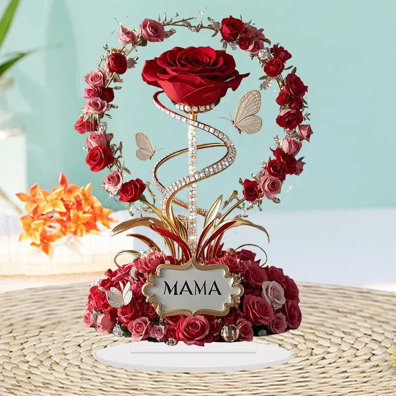 Rosa Acrílica Plana de 8 Polegadas - Presente Amoroso Verde Jardim para Dia das Mães e Aniversários