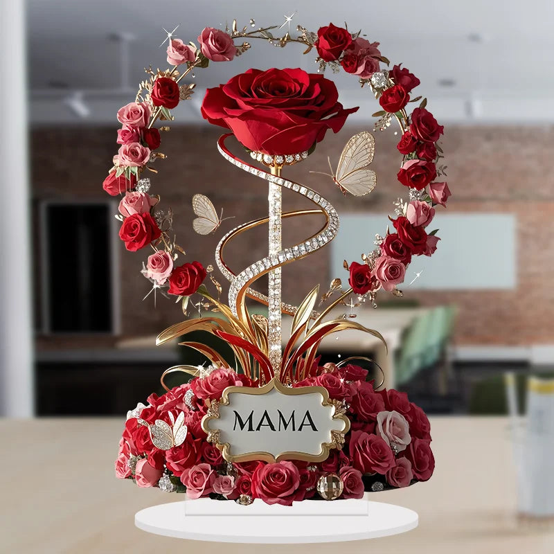 Rosa Acrílica Plana de 8 Polegadas - Presente Amoroso Verde Jardim para Dia das Mães e Aniversários