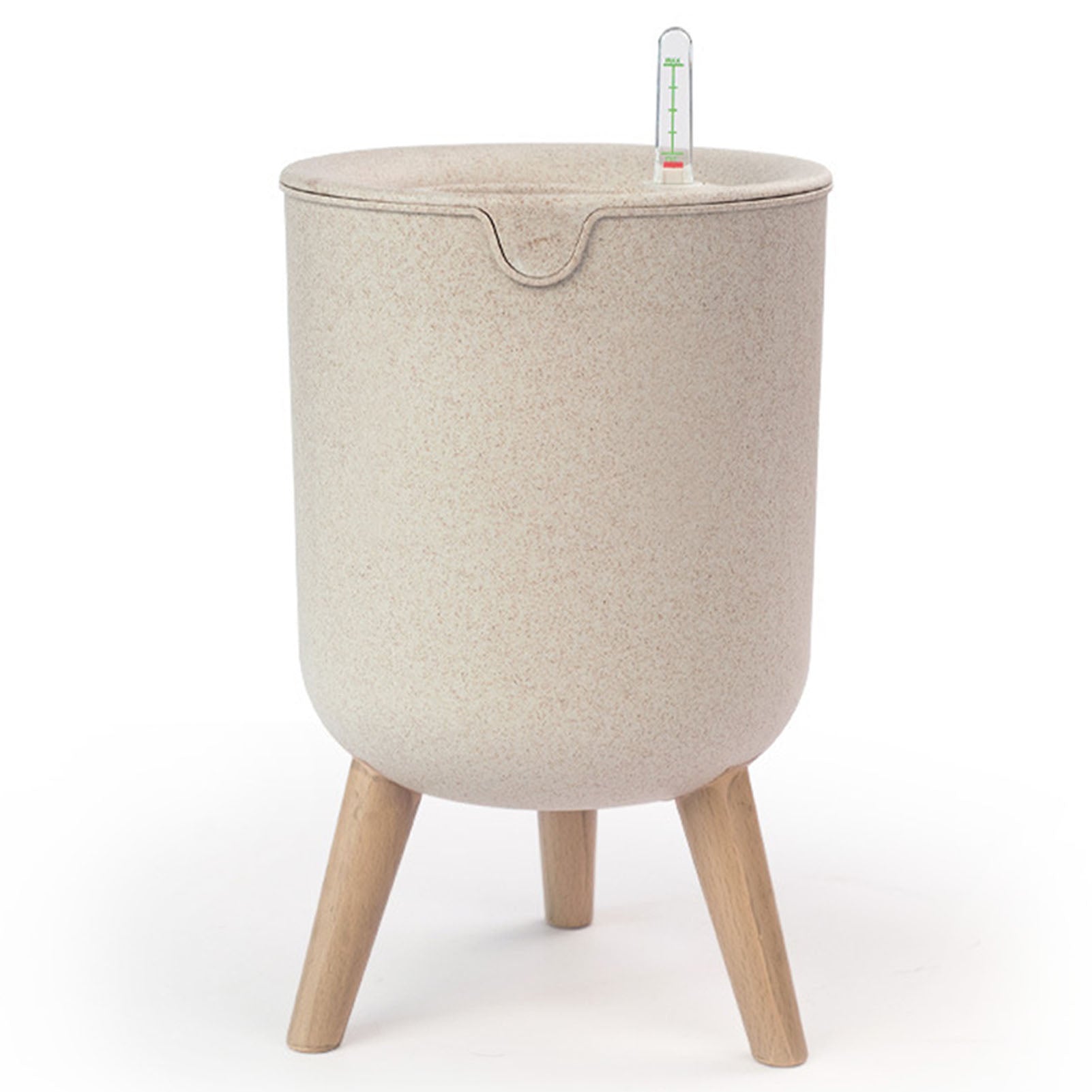 Vaso de Flores com Rega Automática – Verde Jardim | Plantador de Suculentas com Base de Madeira e Indicador de Água