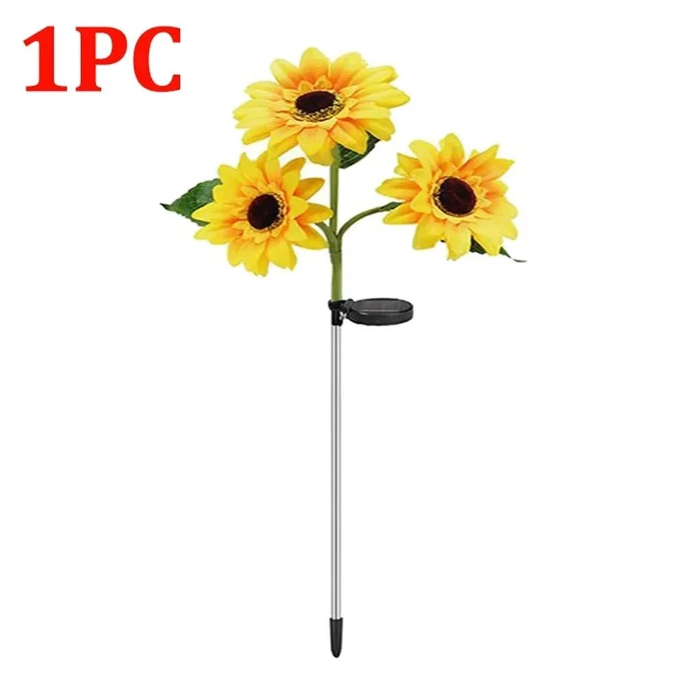 Luzes de Girassol Solar Decorativas para Jardim - Verde Jardim, Iluminação Solar com 1 ou 3 LEDs Verde Jardim