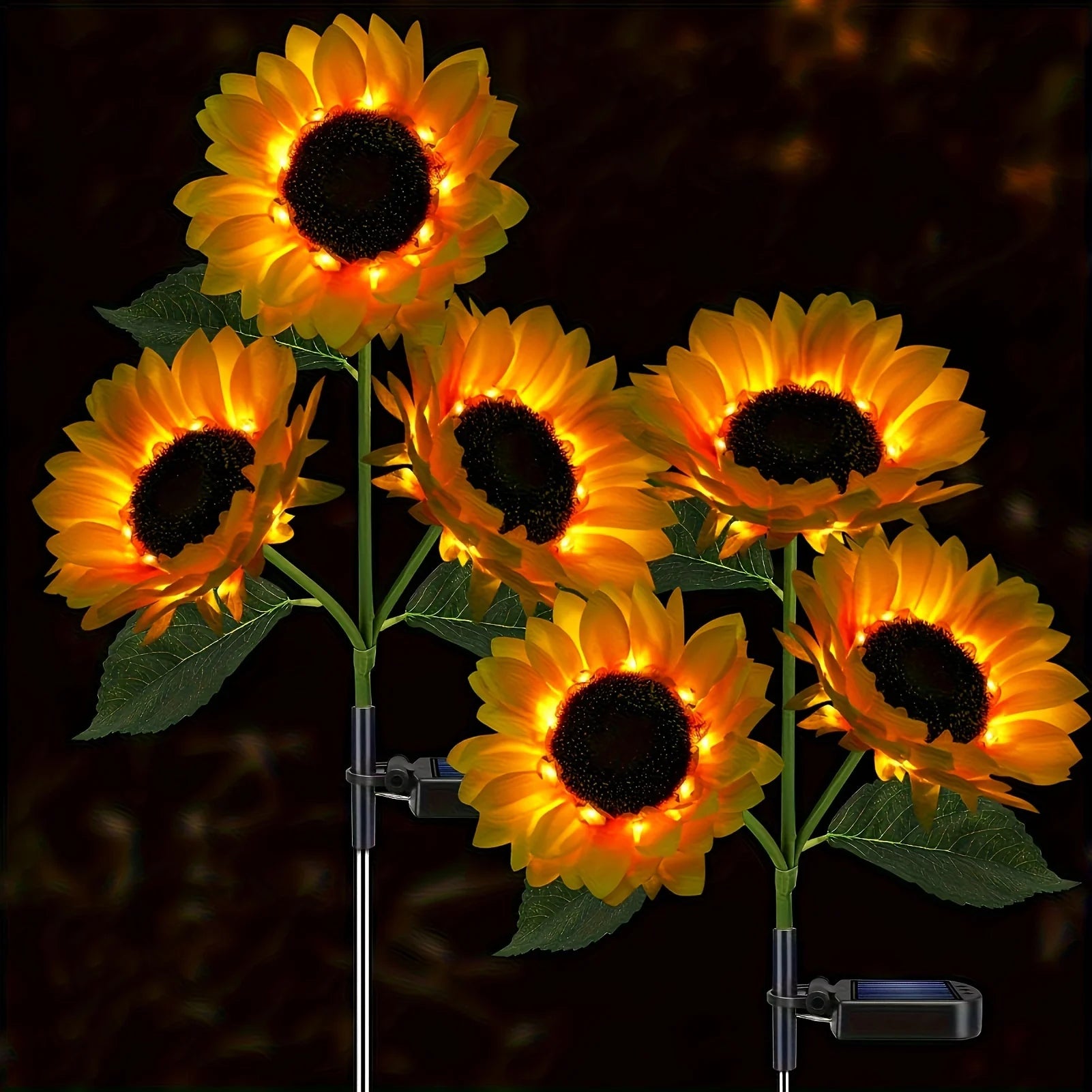 Luzes de Girassol Solar Decorativas para Jardim - Verde Jardim, Iluminação Solar com 1 ou 3 LEDs Verde Jardim