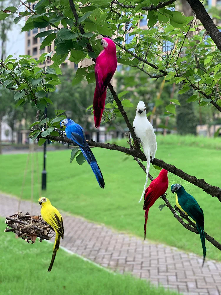 Papagaio Decorativo Realista em Pena – Enfeite Artesanal para Jardim, Mesa ou Vitrine | Verde Jardim