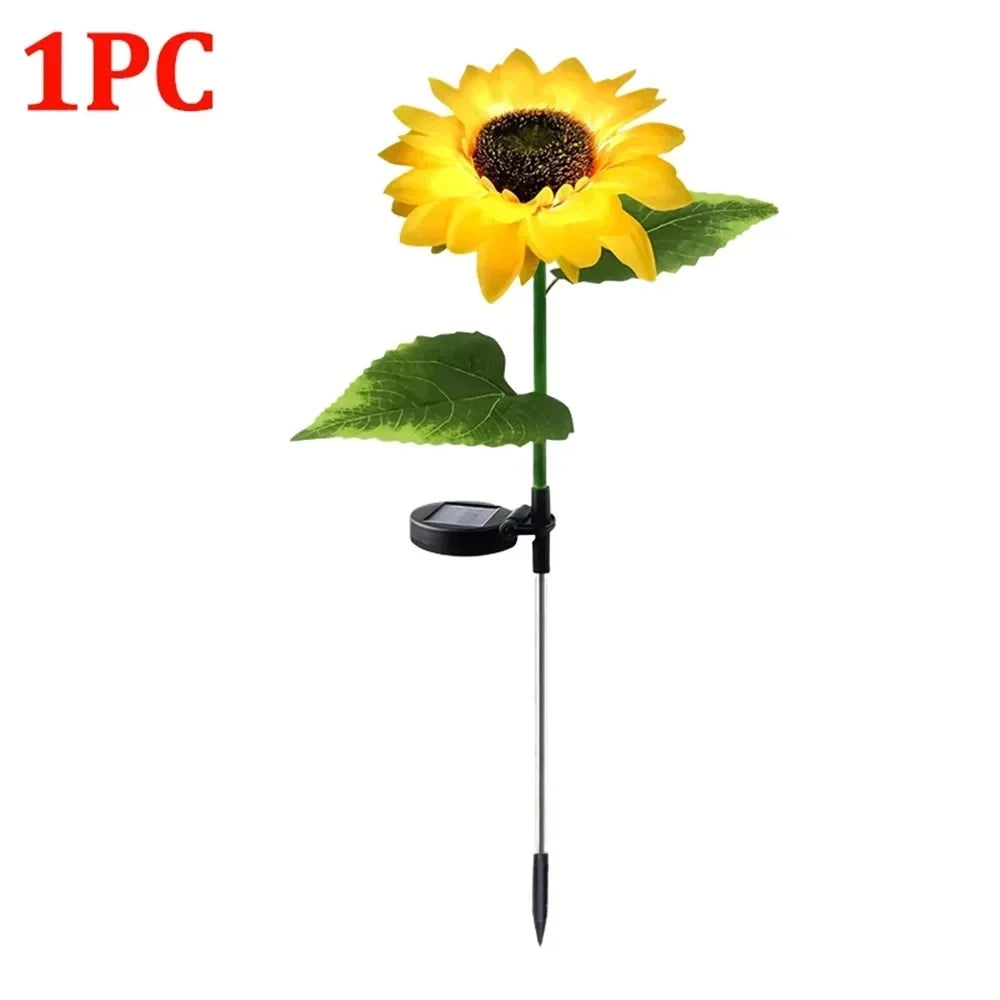 Luzes de Girassol Solar Decorativas para Jardim - Verde Jardim, Iluminação Solar com 1 ou 3 LEDs Verde Jardim