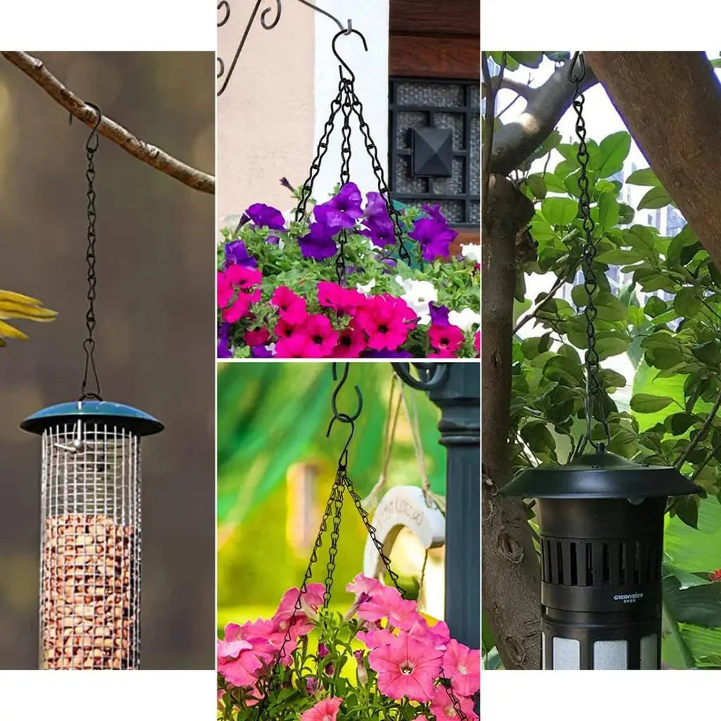 Suporte Suspenso para Vaso com Corrente 40cm em Aço Inoxidável – Verde Jardim