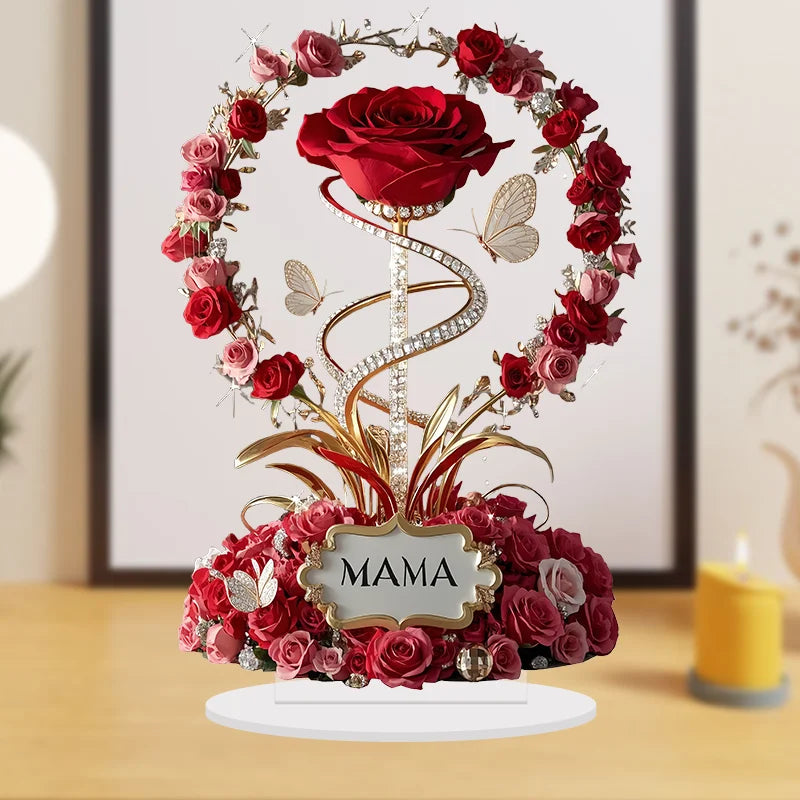 Rosa Acrílica Plana de 8 Polegadas - Presente Amoroso Verde Jardim para Dia das Mães e Aniversários