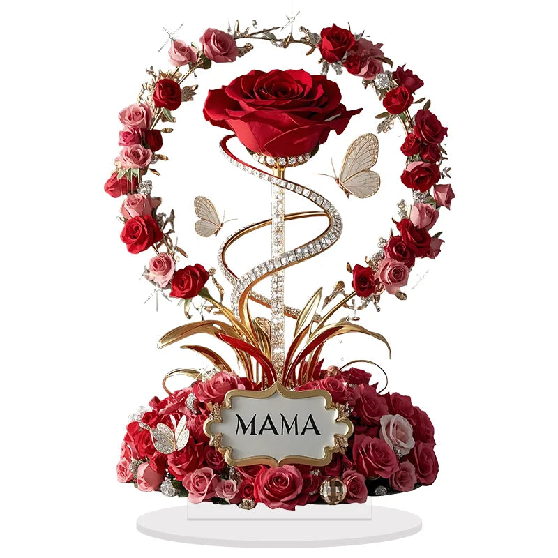 Rosa Acrílica Plana de 8 Polegadas - Presente Amoroso Verde Jardim para Dia das Mães e Aniversários