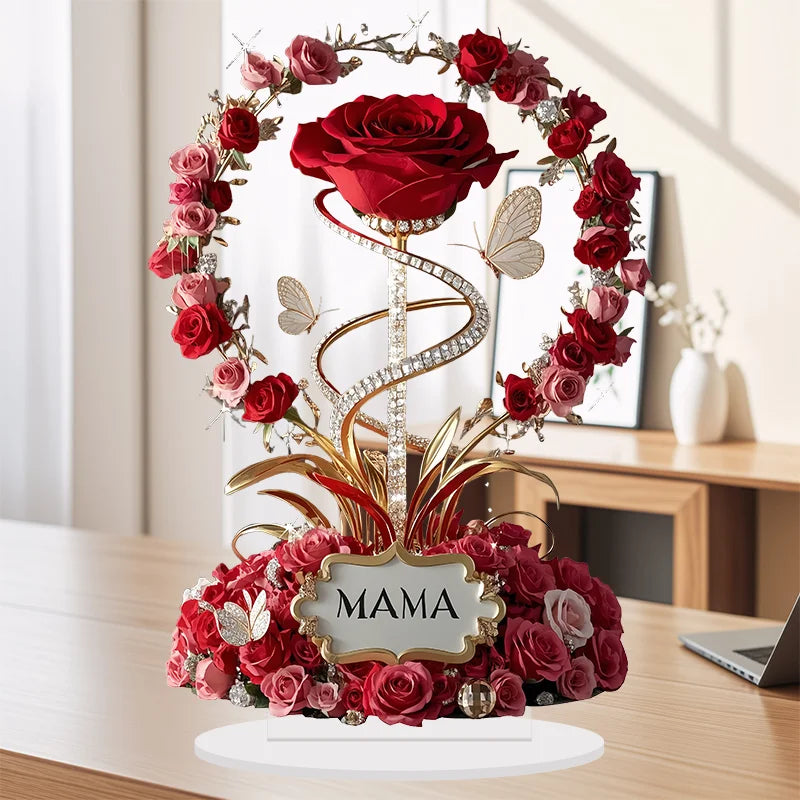 Rosa Acrílica Plana de 8 Polegadas - Presente Amoroso Verde Jardim para Dia das Mães e Aniversários