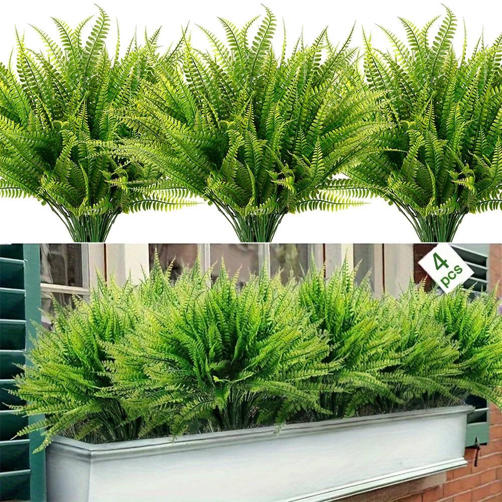 Conjunto de Ramos de Plantas Artificiais para Decoração de Interiores e Exteriores - Verde Jardim 