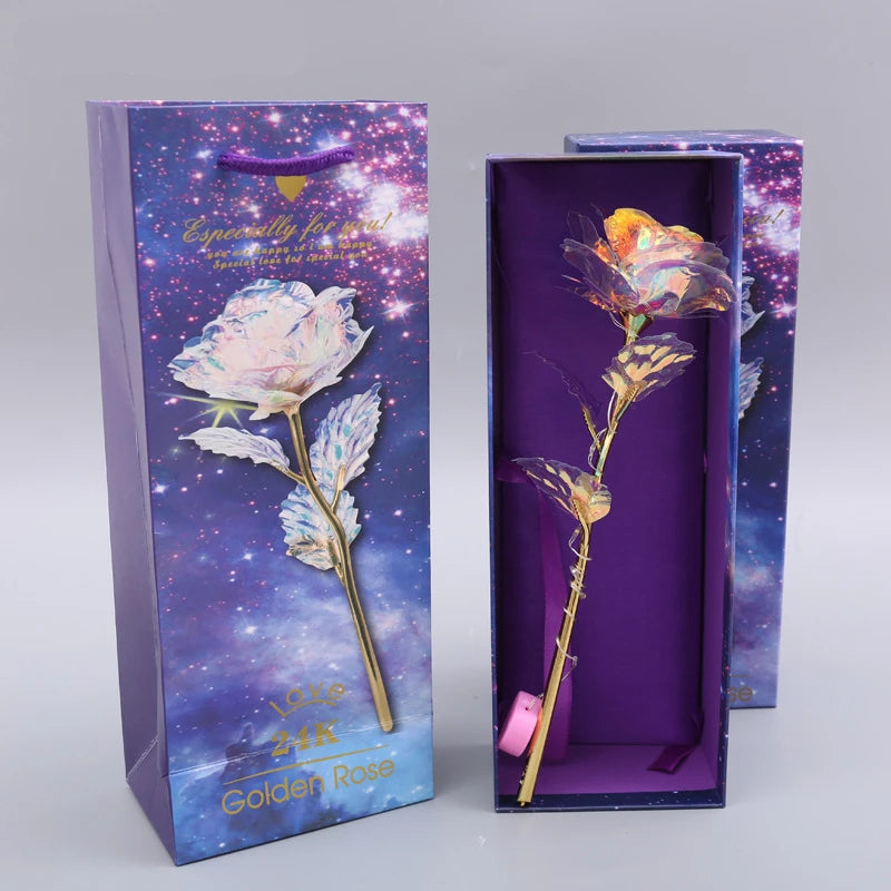 Rosa Banhada a Ouro 24K - Flor Artificial de Luxo para Presente e Decoração | Jardim Verde