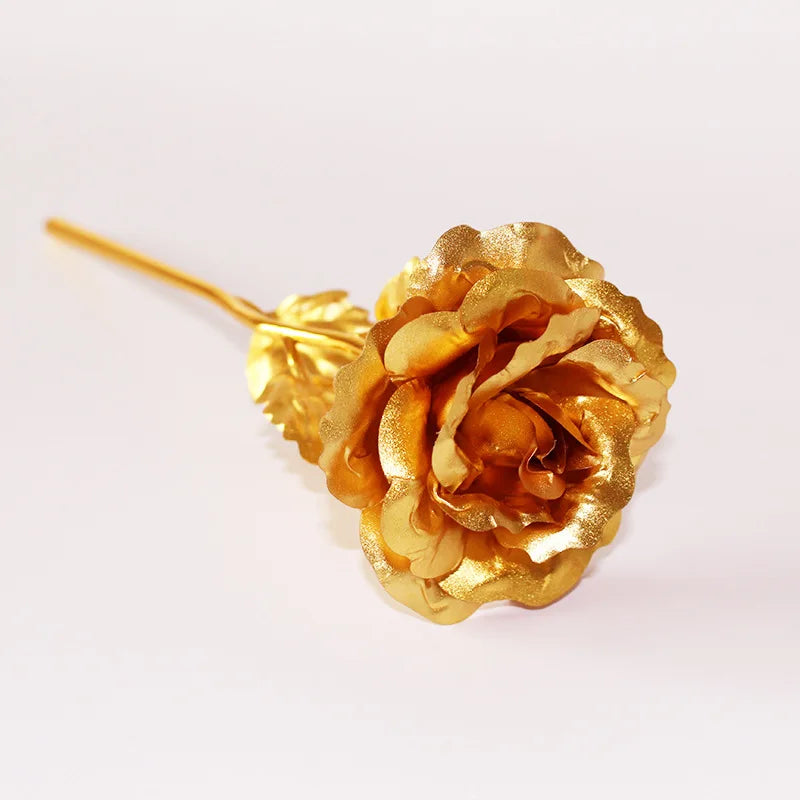 Rosa Banhada a Ouro 24K - Flor Artificial de Luxo para Presente e Decoração | Jardim Verde