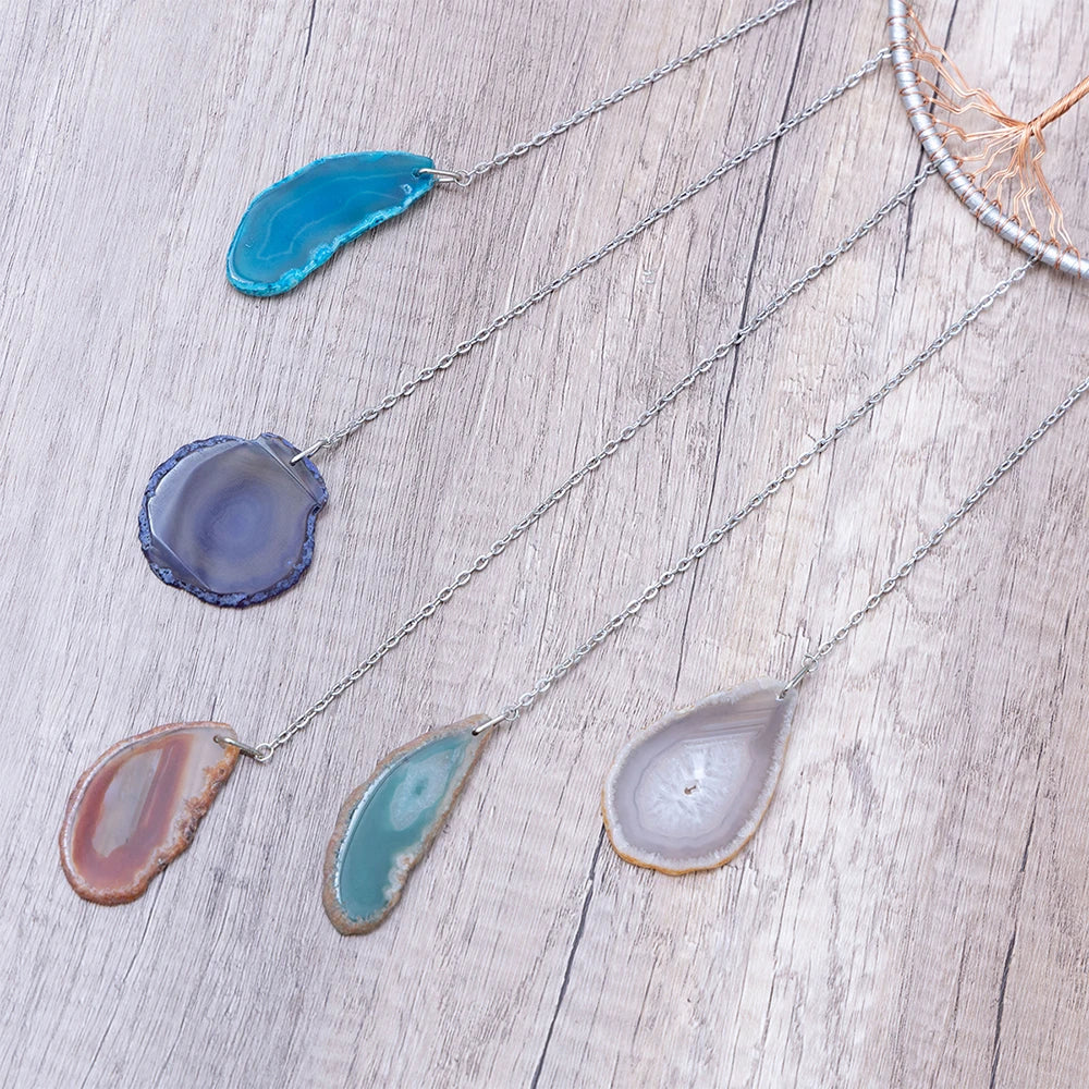 Apanhador de Sonhos com Pedra de Ágata Natural – Decoração Artesanal e Boho com Tema LOVE | Verde Jardim