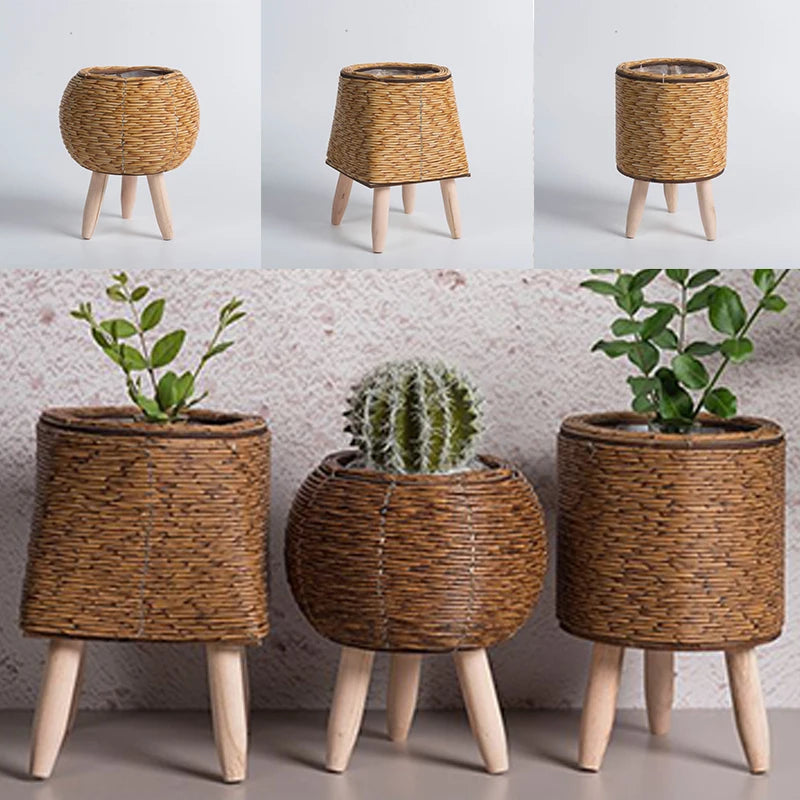 Suporte de Flores em Rattan Verde Jardim - Design Nórdico e Elegante para Seu Jardim e Sala Verde Jardim 