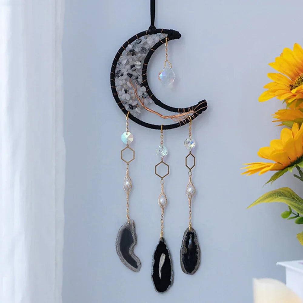 Apanhador de Sonhos com Pedra de Ágata Natural – Decoração Artesanal e Boho com Tema LOVE | Verde Jardim