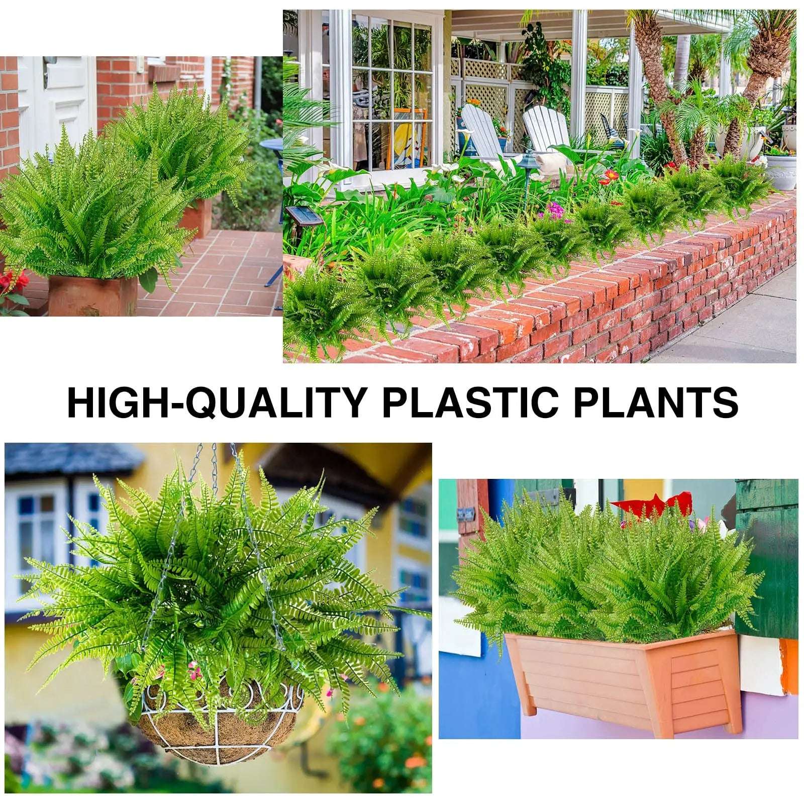Conjunto de Ramos de Plantas Artificiais para Decoração de Interiores e Exteriores - Verde Jardim 