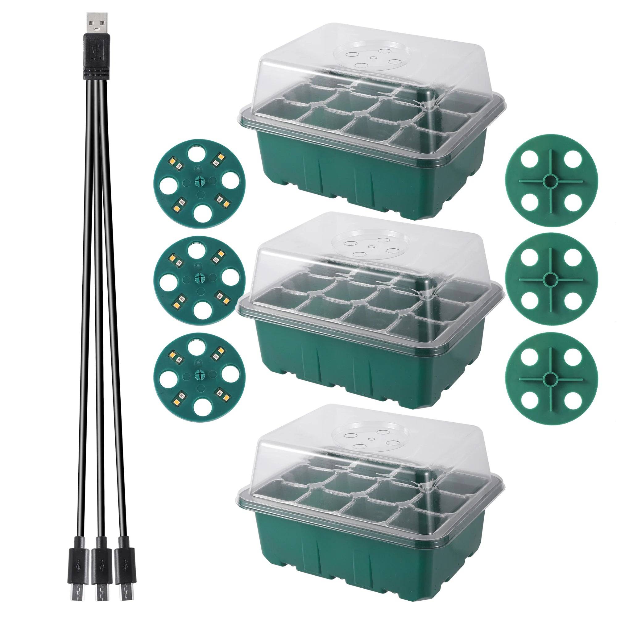 Kit de Germinação com Luz de Crescimento – Seed Starter Box Verde Jardim 