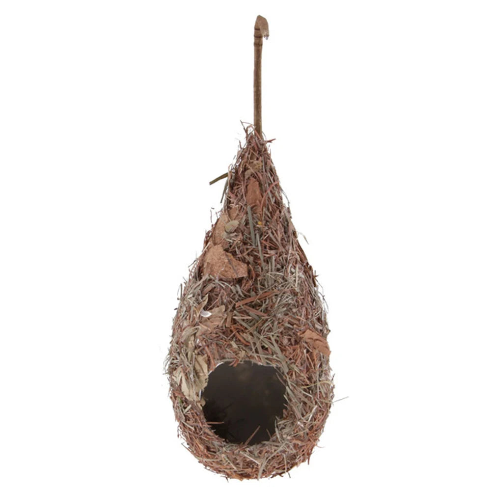 Casinha de Palha para Pássaros com Formato de Gota – Ninho Artesanal Decorativo com Estrutura Interna em Espuma | Verde Jardim