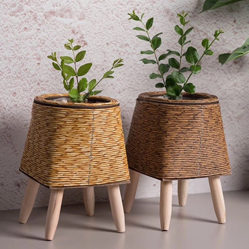 Suporte de Flores em Rattan Verde Jardim - Design Nórdico e Elegante para Seu Jardim e Sala Verde Jardim 