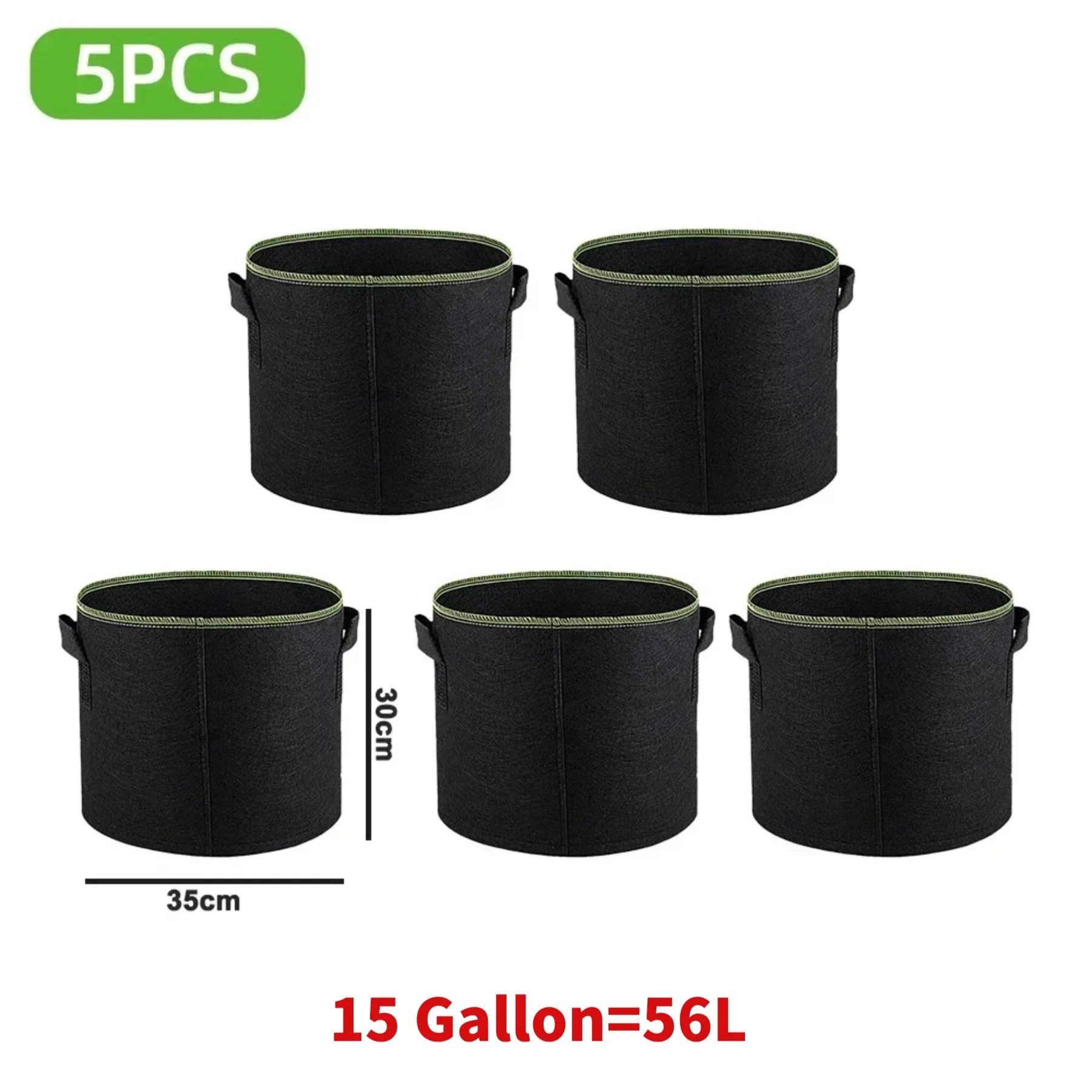 Verde Jardim - Sacos de Plantio em Feltro para Mudas, 5 Unidades (3/4/5/7/10 Galões) para Jardinagem e Hortas Domésticas Verde Jardim 
