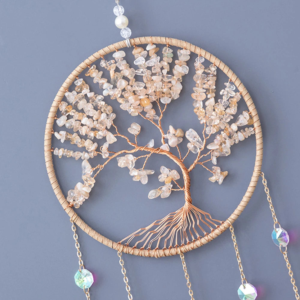 Apanhador de Sonhos com Pedra de Ágata Natural – Decoração Artesanal e Boho com Tema LOVE | Verde Jardim