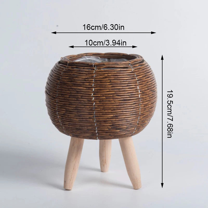 Suporte de Flores em Rattan Verde Jardim - Design Nórdico e Elegante para Seu Jardim e Sala Verde Jardim 