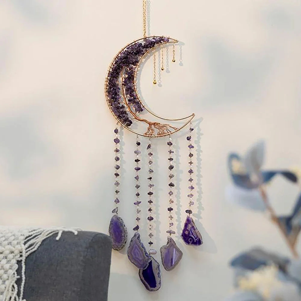 Apanhador de Sonhos com Pedra de Ágata Natural – Decoração Artesanal e Boho com Tema LOVE | Verde Jardim