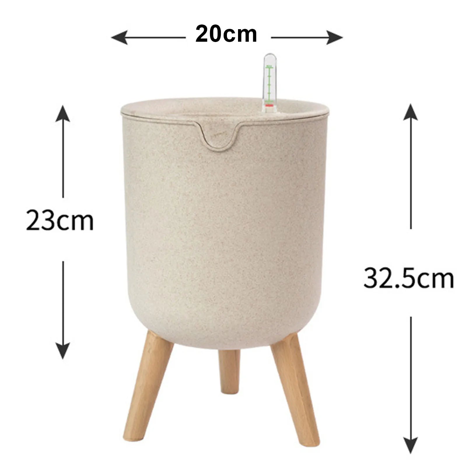 Vaso de Flores com Rega Automática – Verde Jardim | Plantador de Suculentas com Base de Madeira e Indicador de Água
