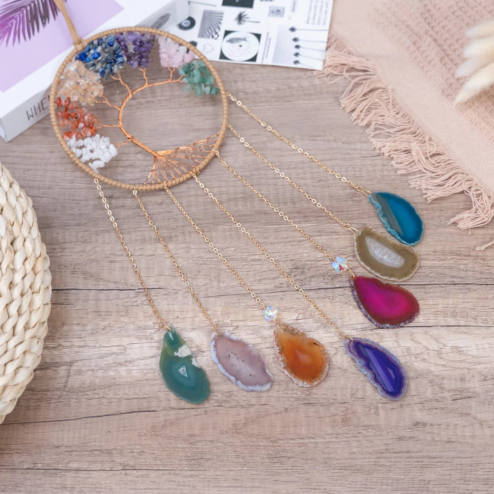 Apanhador de Sonhos com Pedra de Ágata Natural – Decoração Artesanal e Boho com Tema LOVE | Verde Jardim