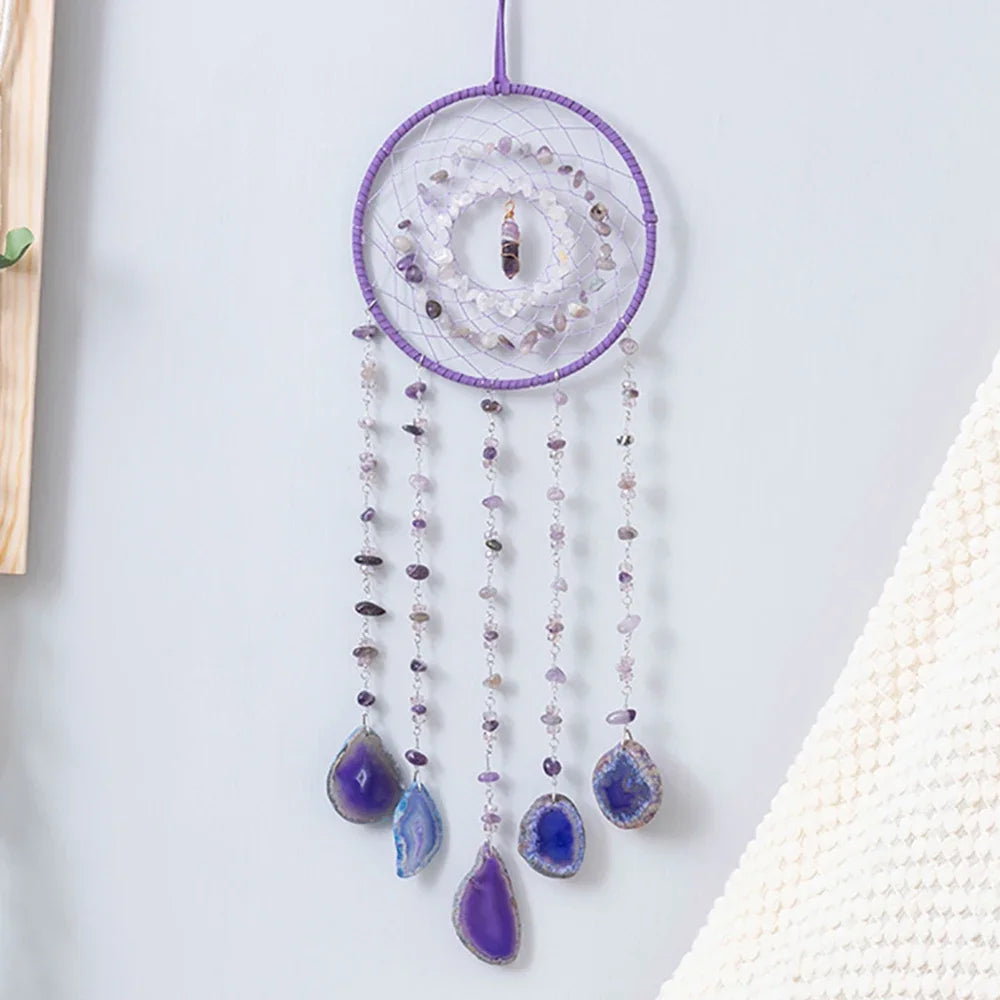 Apanhador de Sonhos com Pedra de Ágata Natural – Decoração Artesanal e Boho com Tema LOVE | Verde Jardim
