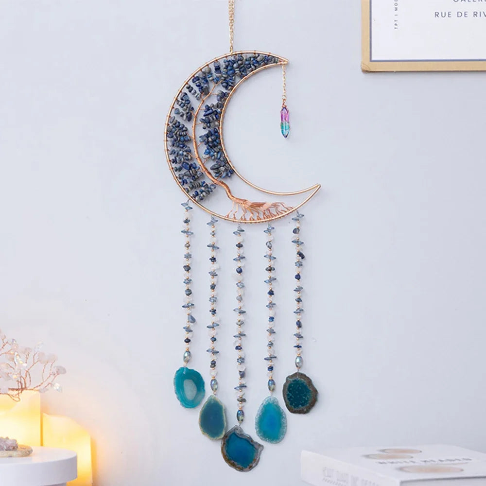 Apanhador de Sonhos com Pedra de Ágata Natural – Decoração Artesanal e Boho com Tema LOVE | Verde Jardim
