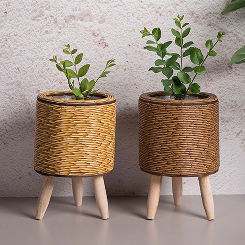 Suporte de Flores em Rattan Verde Jardim - Design Nórdico e Elegante para Seu Jardim e Sala Verde Jardim 