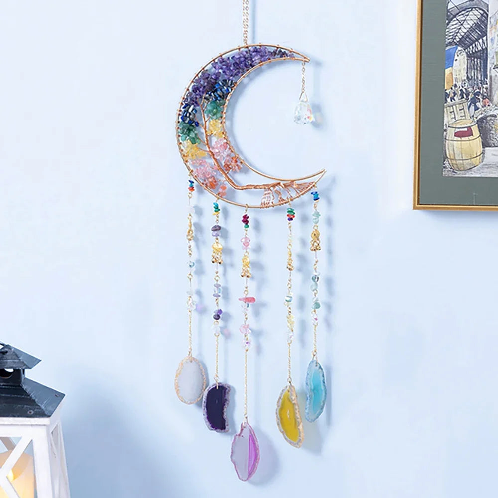 Apanhador de Sonhos com Pedra de Ágata Natural – Decoração Artesanal e Boho com Tema LOVE | Verde Jardim