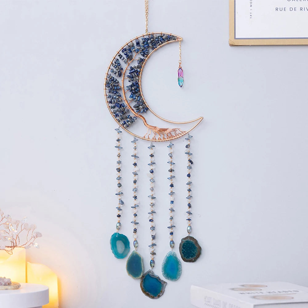 Apanhador de Sonhos com Pedra de Ágata Natural – Decoração Artesanal e Boho com Tema LOVE | Verde Jardim