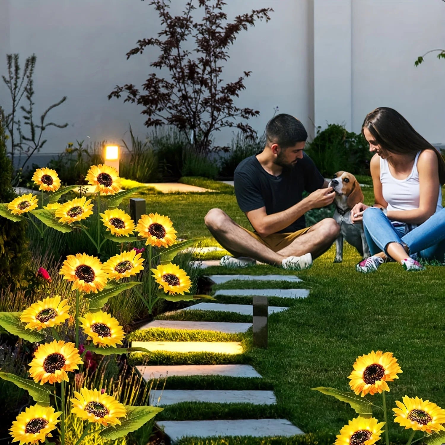 Luzes de Girassol Solar Decorativas para Jardim - Verde Jardim, Iluminação Solar com 1 ou 3 LEDs Verde Jardim 