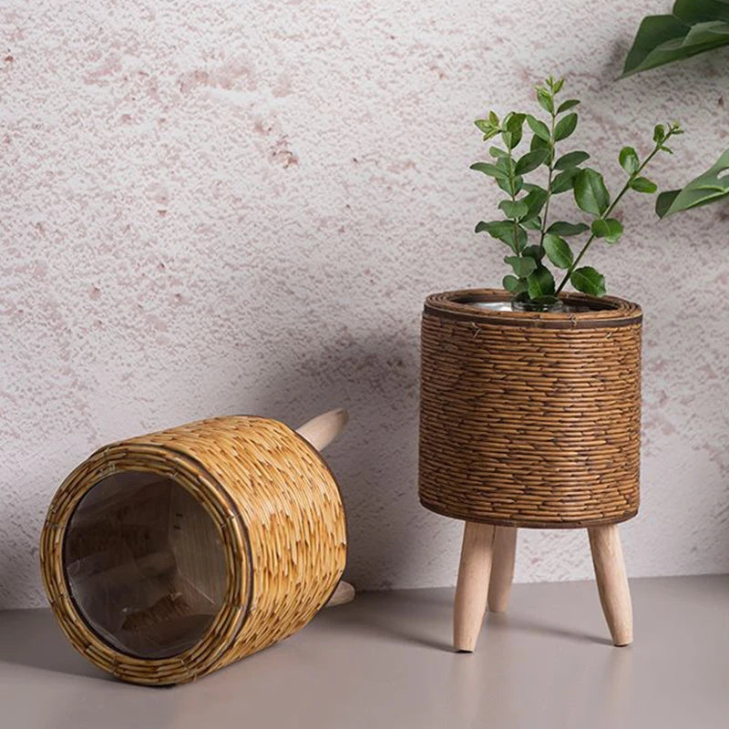 Suporte de Flores em Rattan Verde Jardim - Design Nórdico e Elegante para Seu Jardim e Sala Verde Jardim 