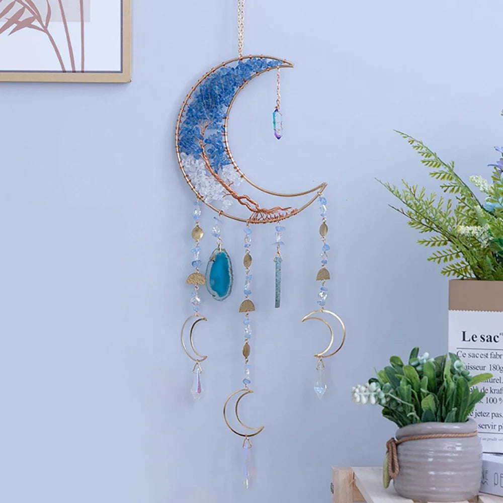 Apanhador de Sonhos com Pedra de Ágata Natural – Decoração Artesanal e Boho com Tema LOVE | Verde Jardim