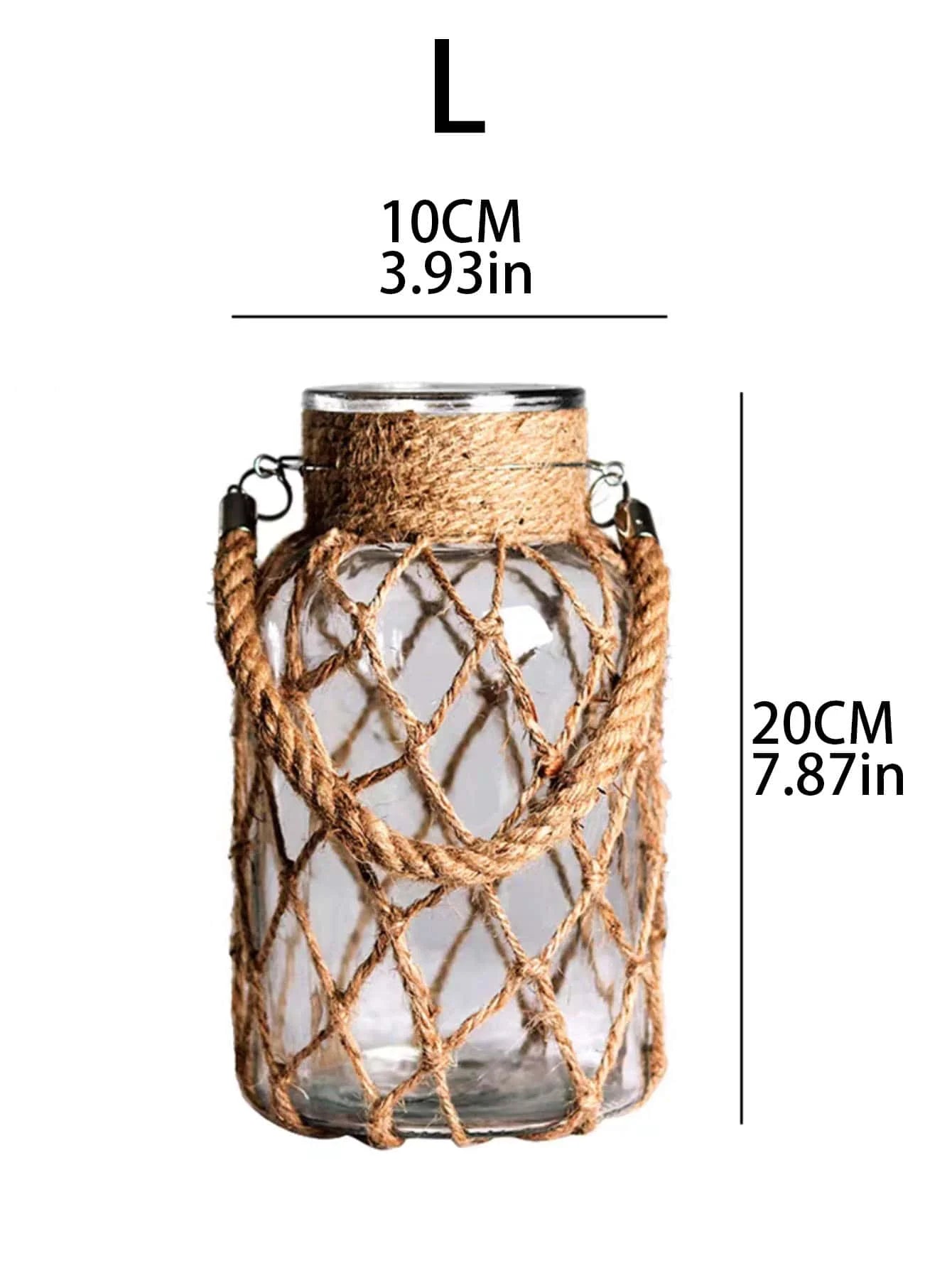 Mão tecido corda de cânhamo vaso de vidro flor seca decoração arte vaso de v Verde Jardim 