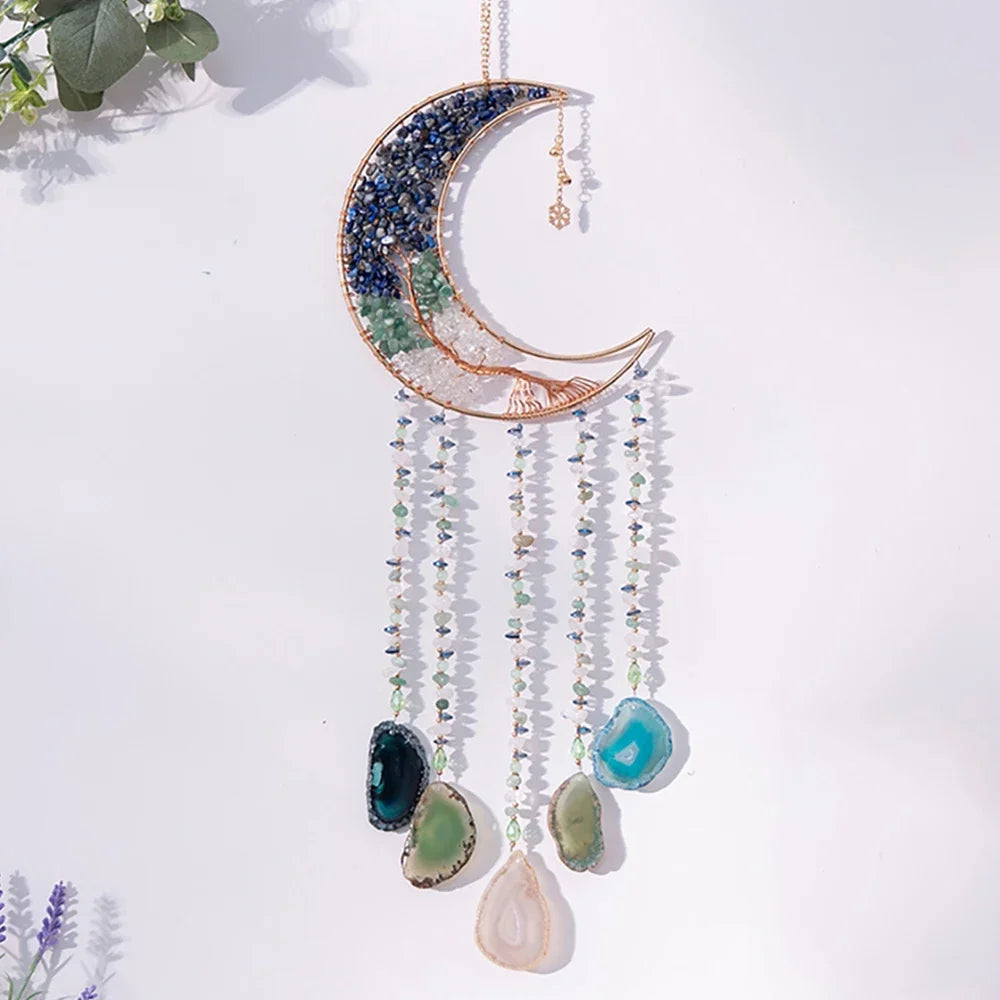 Apanhador de Sonhos com Pedra de Ágata Natural – Decoração Artesanal e Boho com Tema LOVE | Verde Jardim