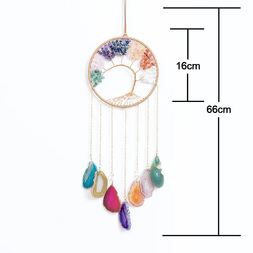 Apanhador de Sonhos com Pedra de Ágata Natural – Decoração Artesanal e Boho com Tema LOVE | Verde Jardim