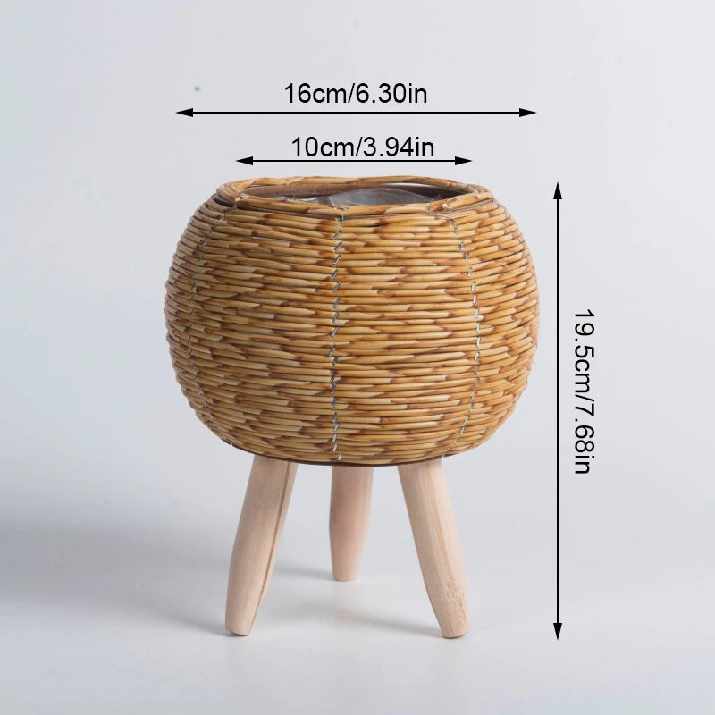 Suporte de Flores em Rattan Verde Jardim - Design Nórdico e Elegante para Seu Jardim e Sala Verde Jardim 