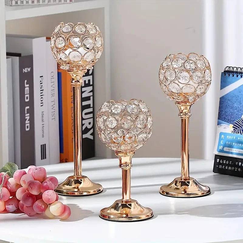 Castiçal de Cristal Vintage Dourado - Decoração Elegante Verde Jardim