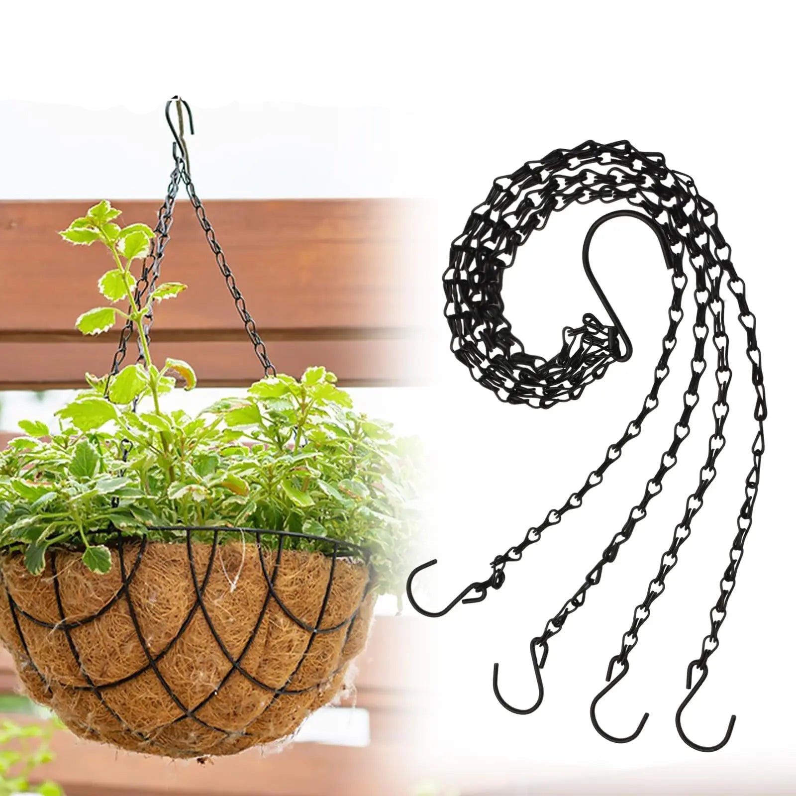Suporte Suspenso para Vaso com Corrente 40cm em Aço Inoxidável – Verde Jardim
