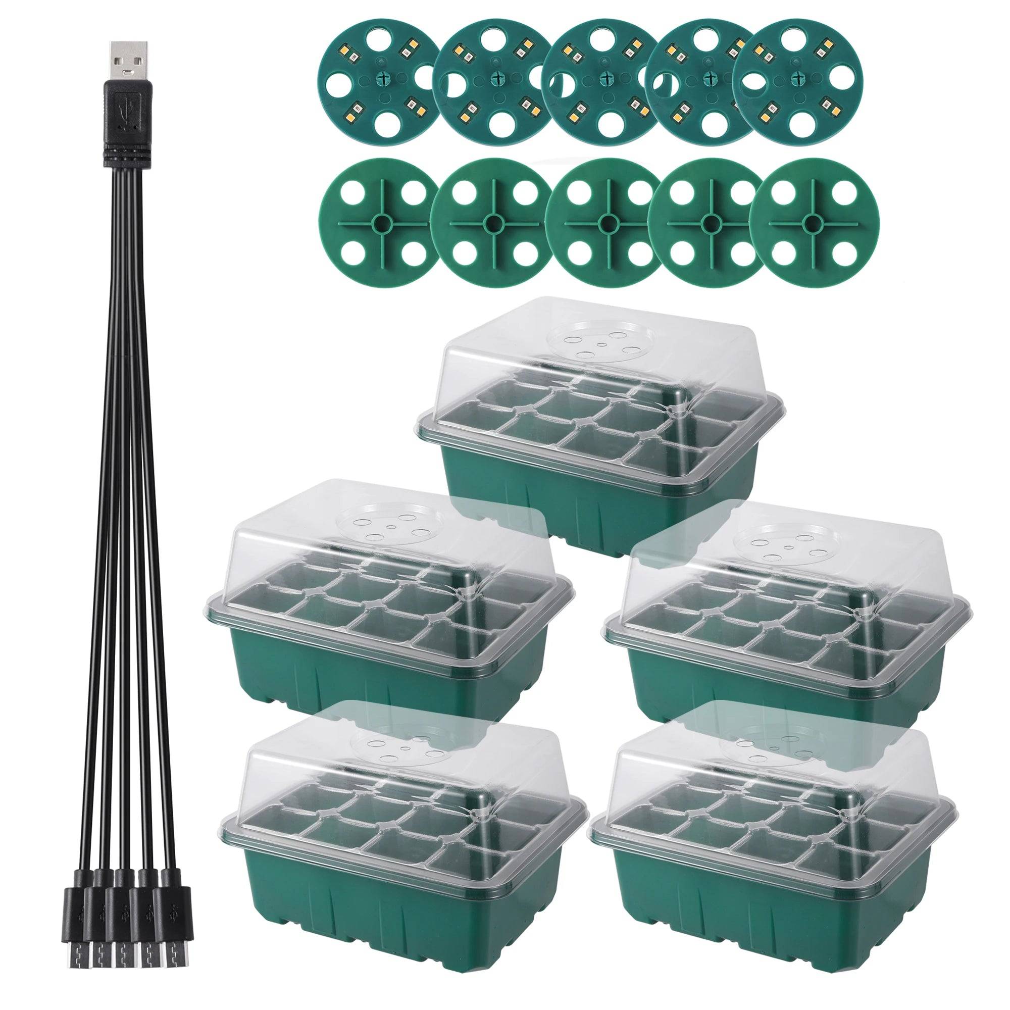 Kit de Germinação com Luz de Crescimento – Seed Starter Box Verde Jardim 