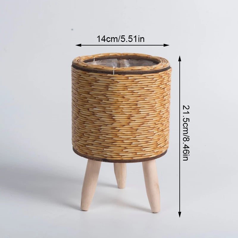 Suporte de Flores em Rattan Verde Jardim - Design Nórdico e Elegante para Seu Jardim e Sala Verde Jardim 