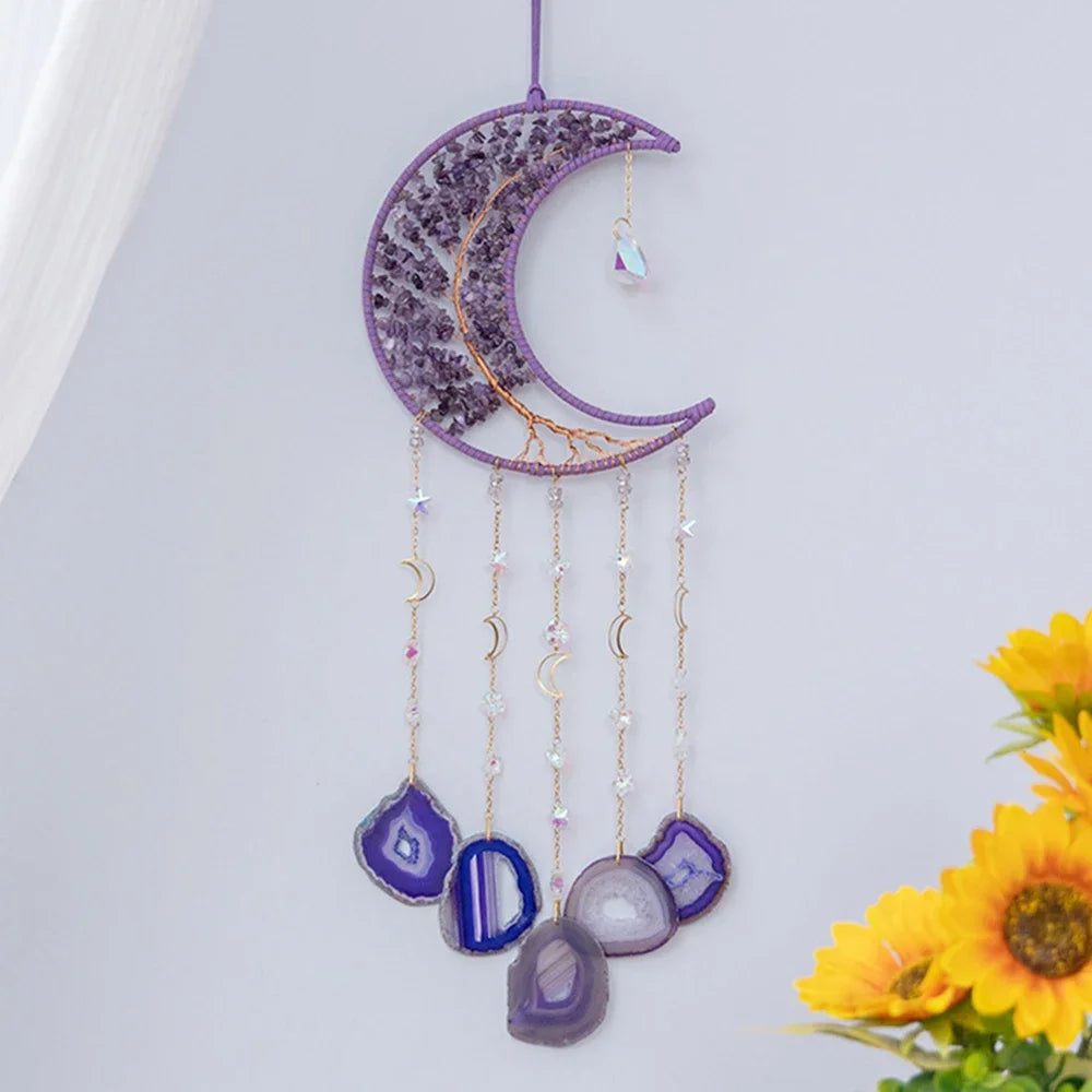 Apanhador de Sonhos com Pedra de Ágata Natural – Decoração Artesanal e Boho com Tema LOVE | Verde Jardim