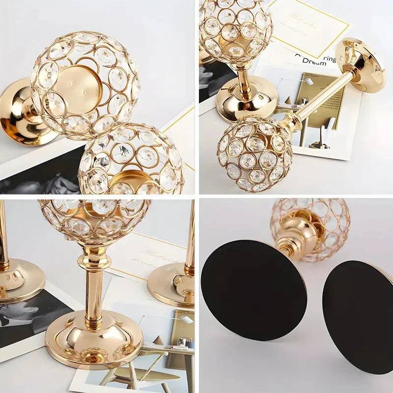 Castiçal de Cristal Vintage Dourado - Decoração Elegante Verde Jardim