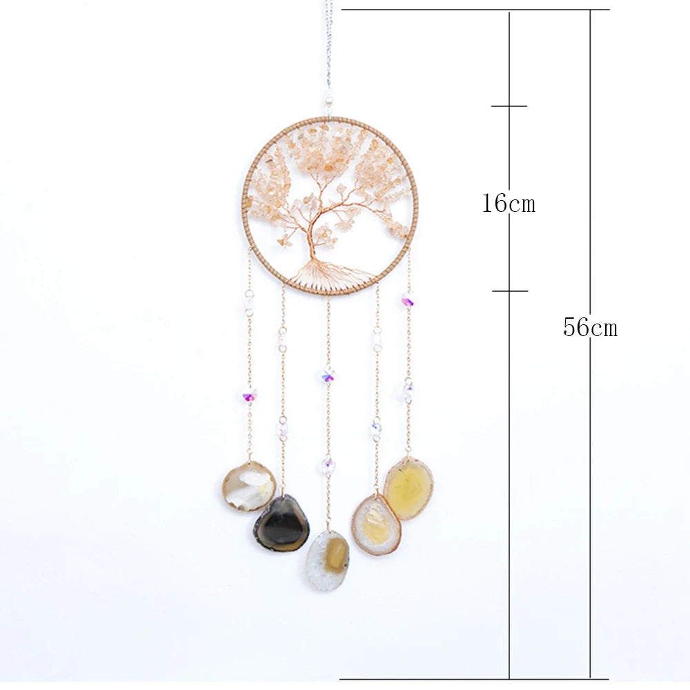 Apanhador de Sonhos com Pedra de Ágata Natural – Decoração Artesanal e Boho com Tema LOVE | Verde Jardim