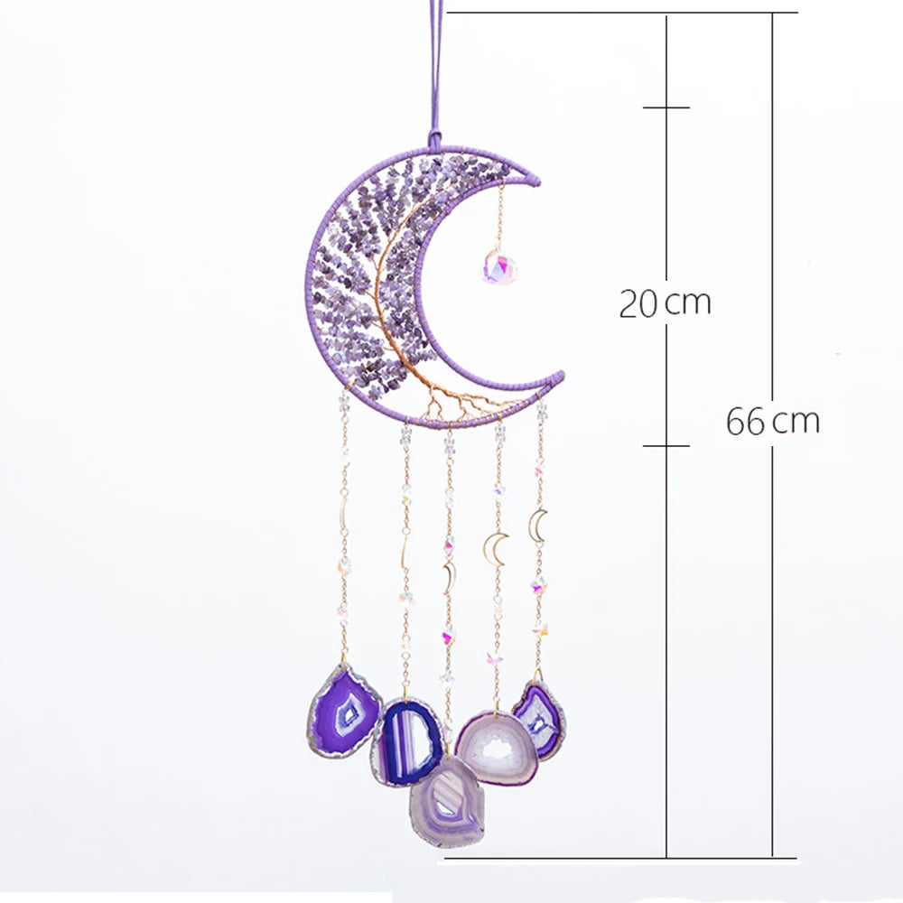 Apanhador de Sonhos com Pedra de Ágata Natural – Decoração Artesanal e Boho com Tema LOVE | Verde Jardim
