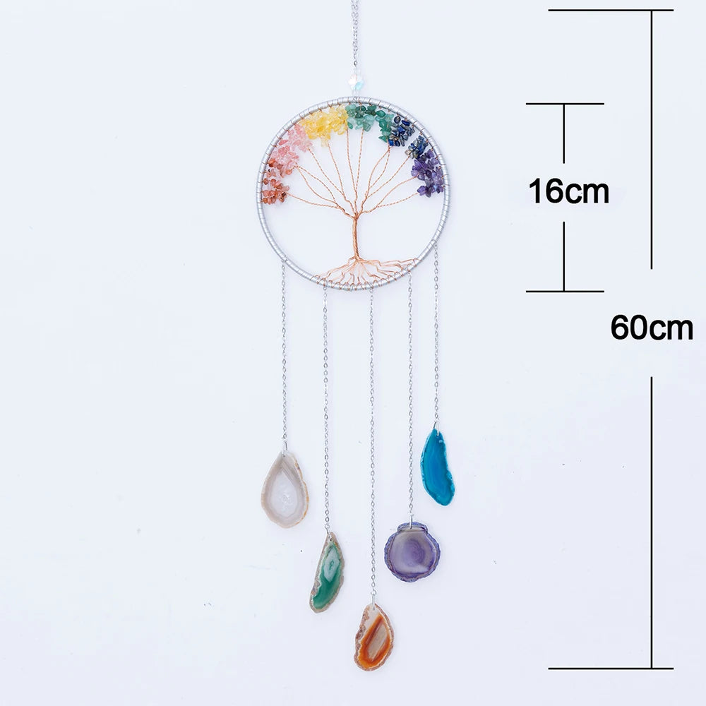 Apanhador de Sonhos com Pedra de Ágata Natural – Decoração Artesanal e Boho com Tema LOVE | Verde Jardim