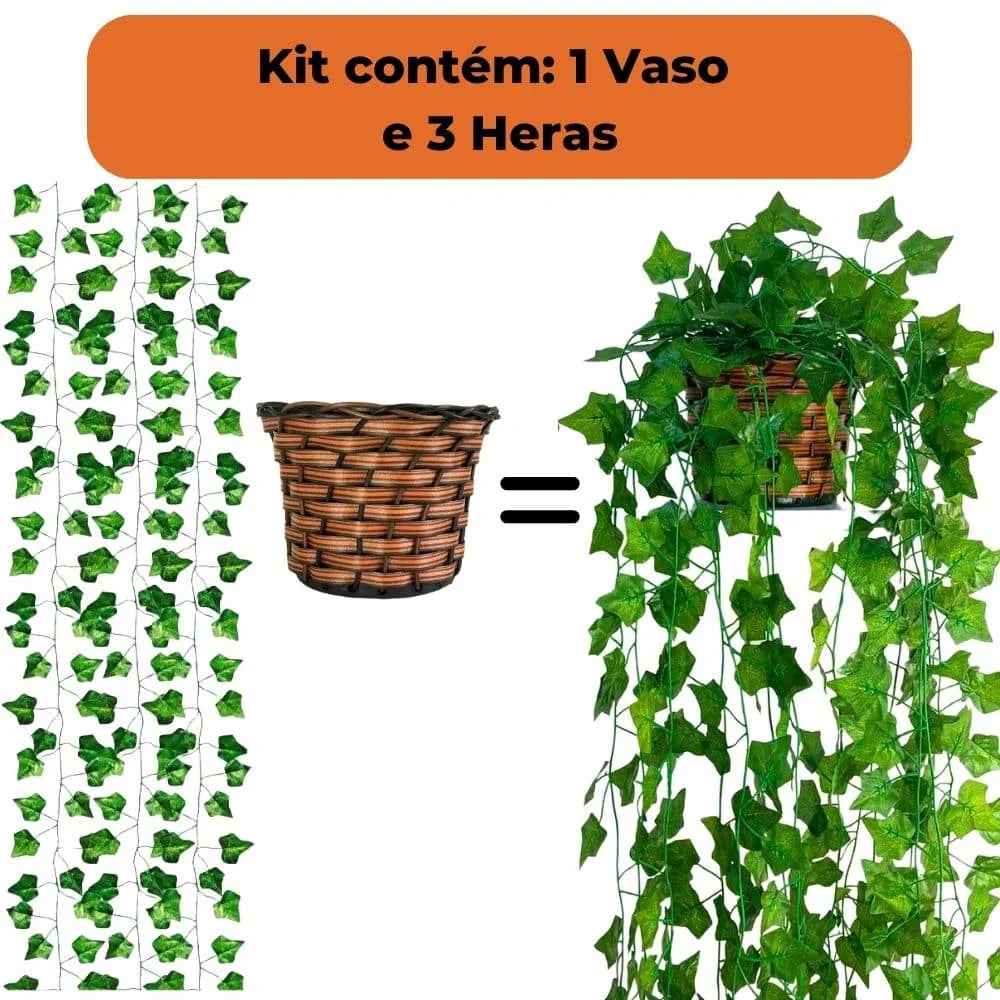Arranjo com Trepadeira de Folhas de Hera + Vaso Marrom Trançado | Verde Jardim Verde Jardim 